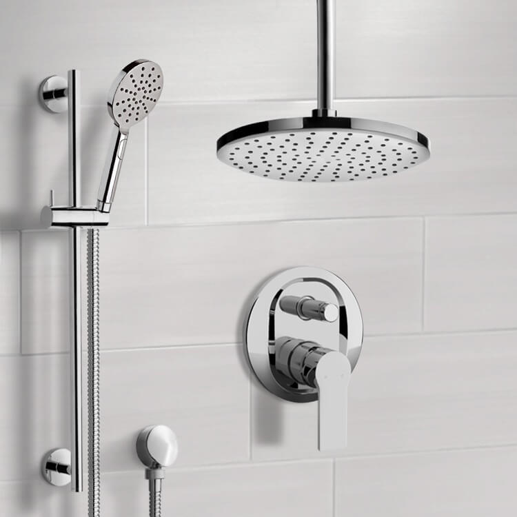 Remer SFR80-8 Chrome Shower Set With 8 Inch Rain Ceiling Shower Head and Hand Shower